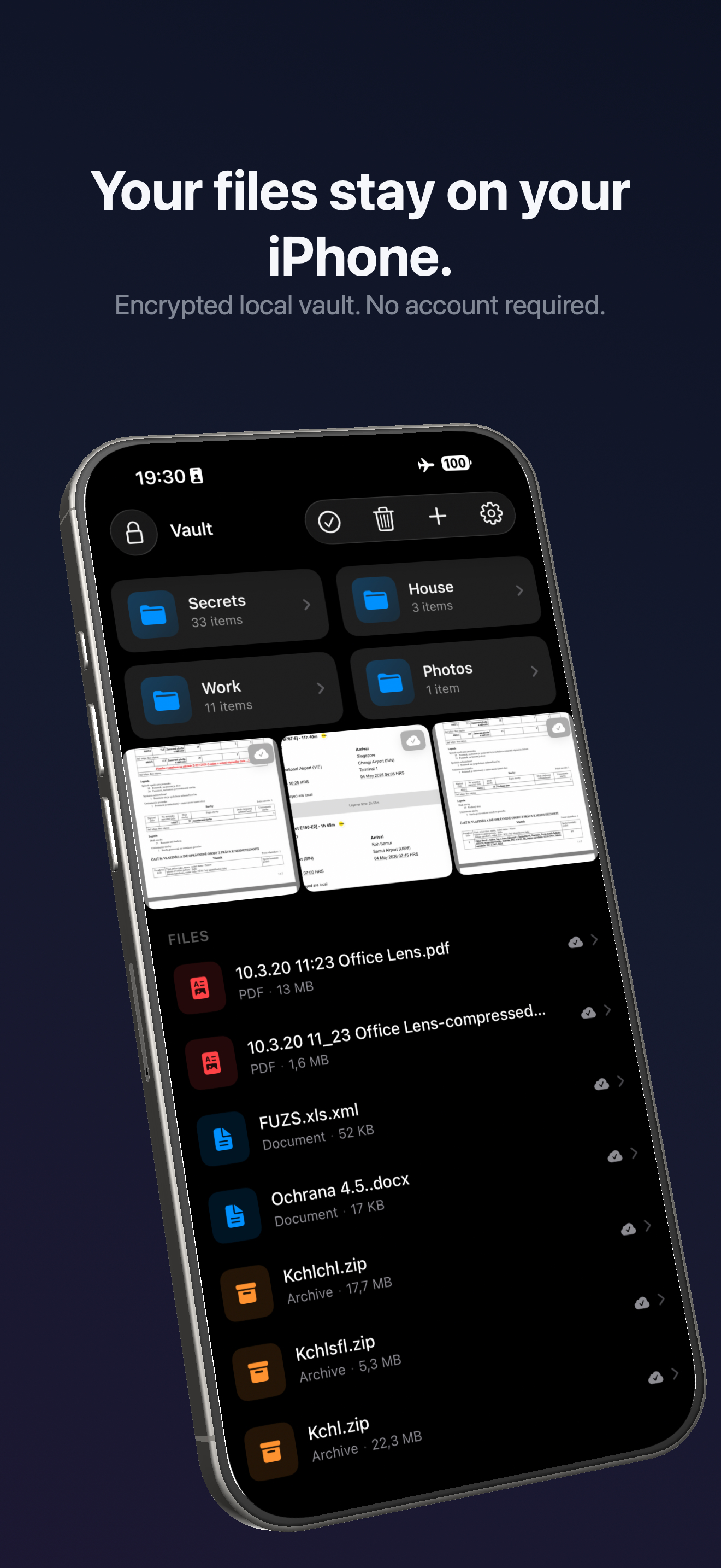 Vaulta stores your files on your iPhone, not the cloud